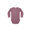 Purple baby bodysuit with long sleeves on a white background