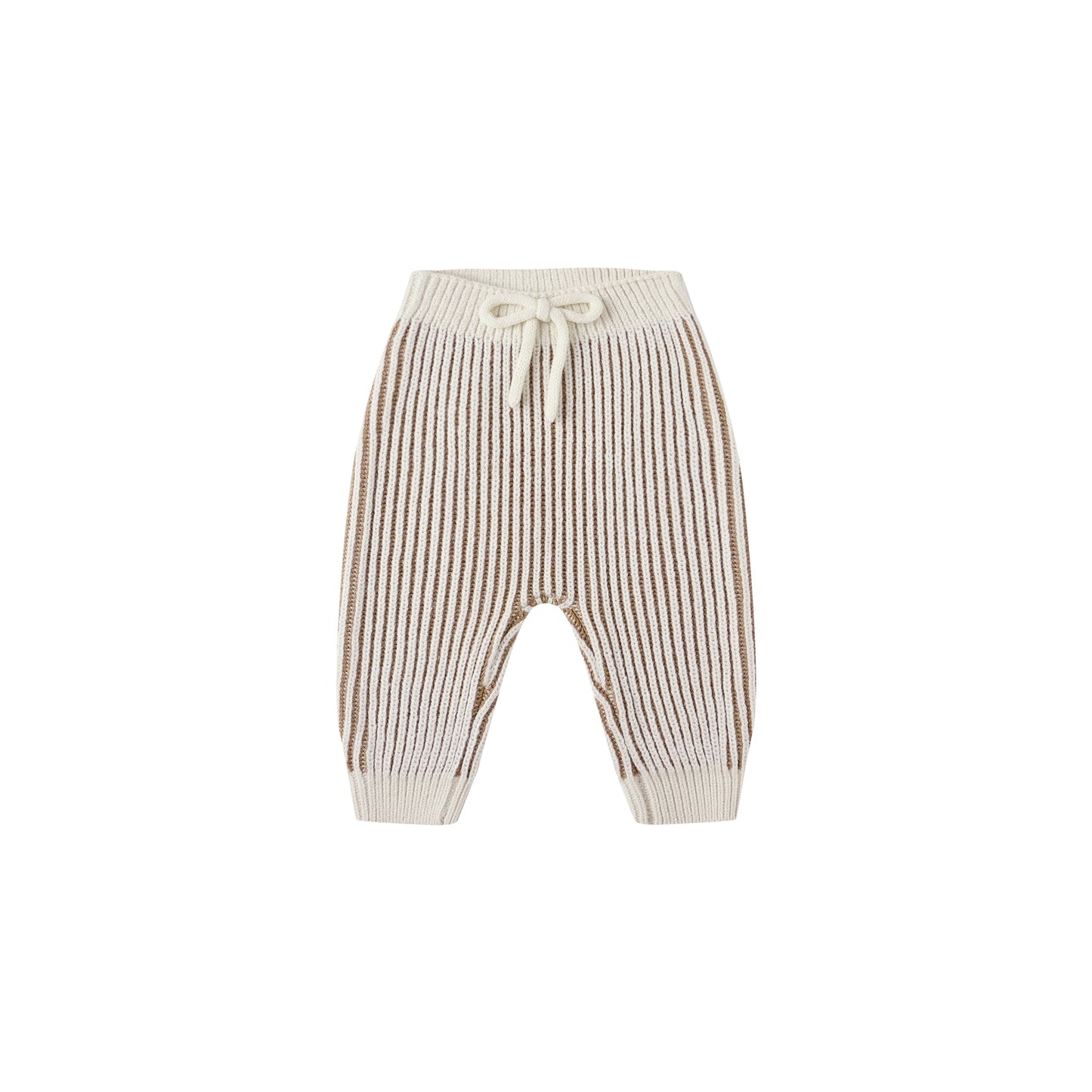 Striped baby pants with a bow on a white background