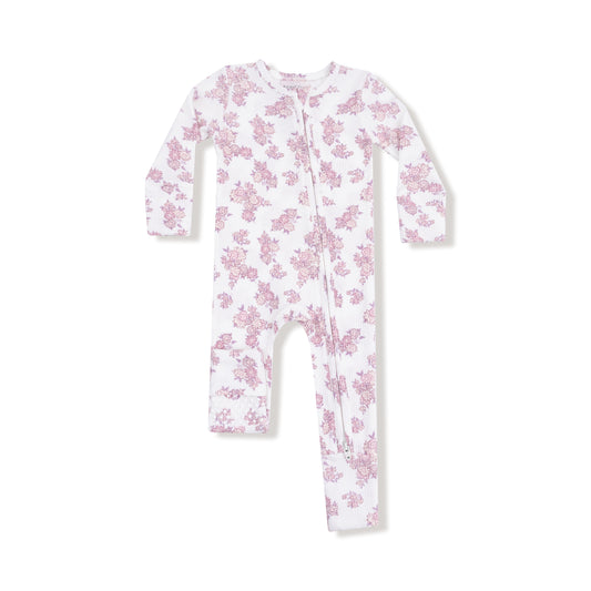 Floral-patterned baby onesie on a white background