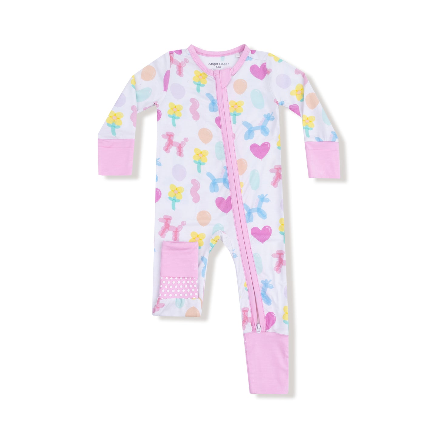 Baby onesie with colorful patterns on a white background