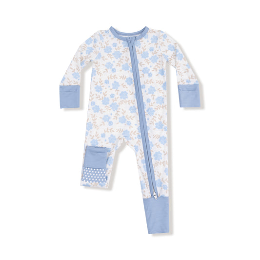 Baby Blue Floral Zip Romper