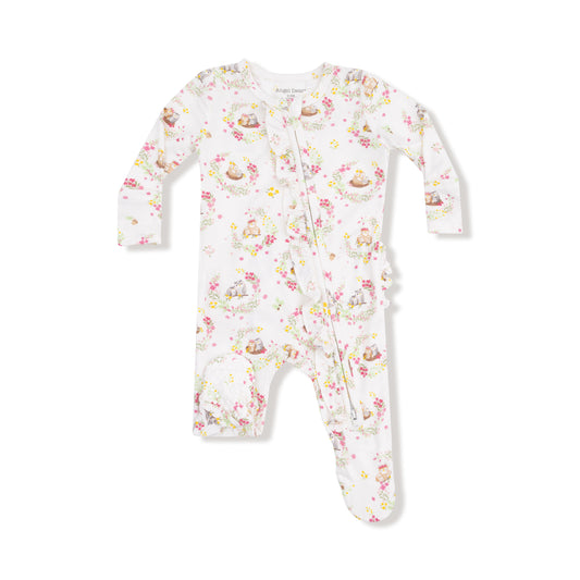 Floral Owl Families Ruffle Footie