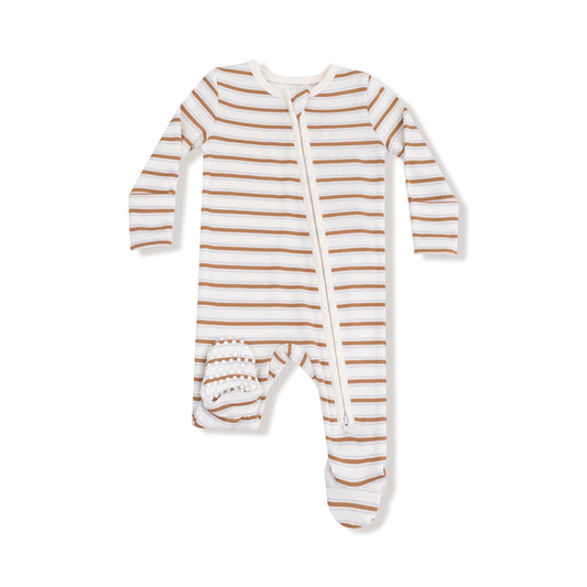 Brown Vintage Stripe Zip Footie