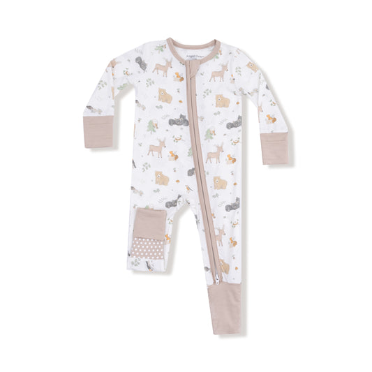 Baby onesie with animal pattern on a white background