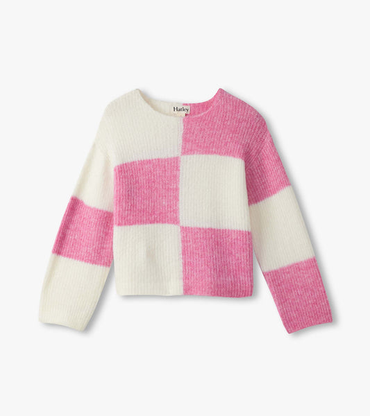 Pink Check Drop Shoulder Sweater