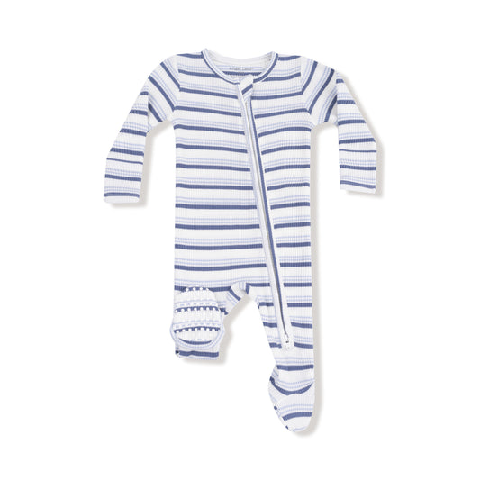 Vintage Blue Stripe Zip Footie