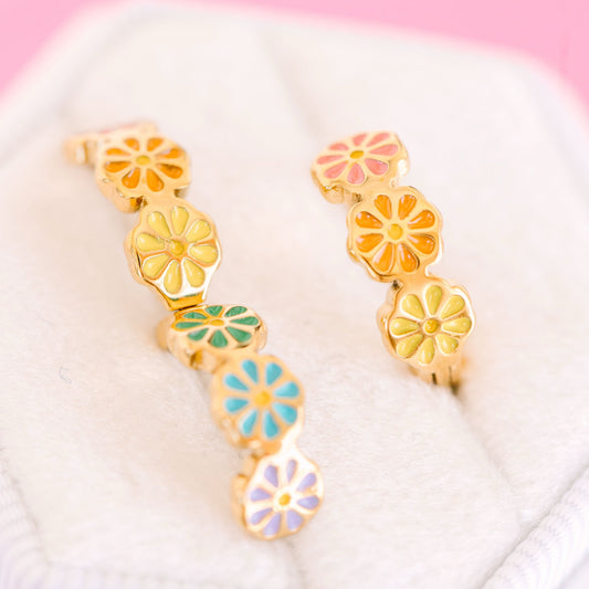 Rainbow Daisy Huggies Earrings
