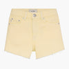 Yellow denim shorts on a white background