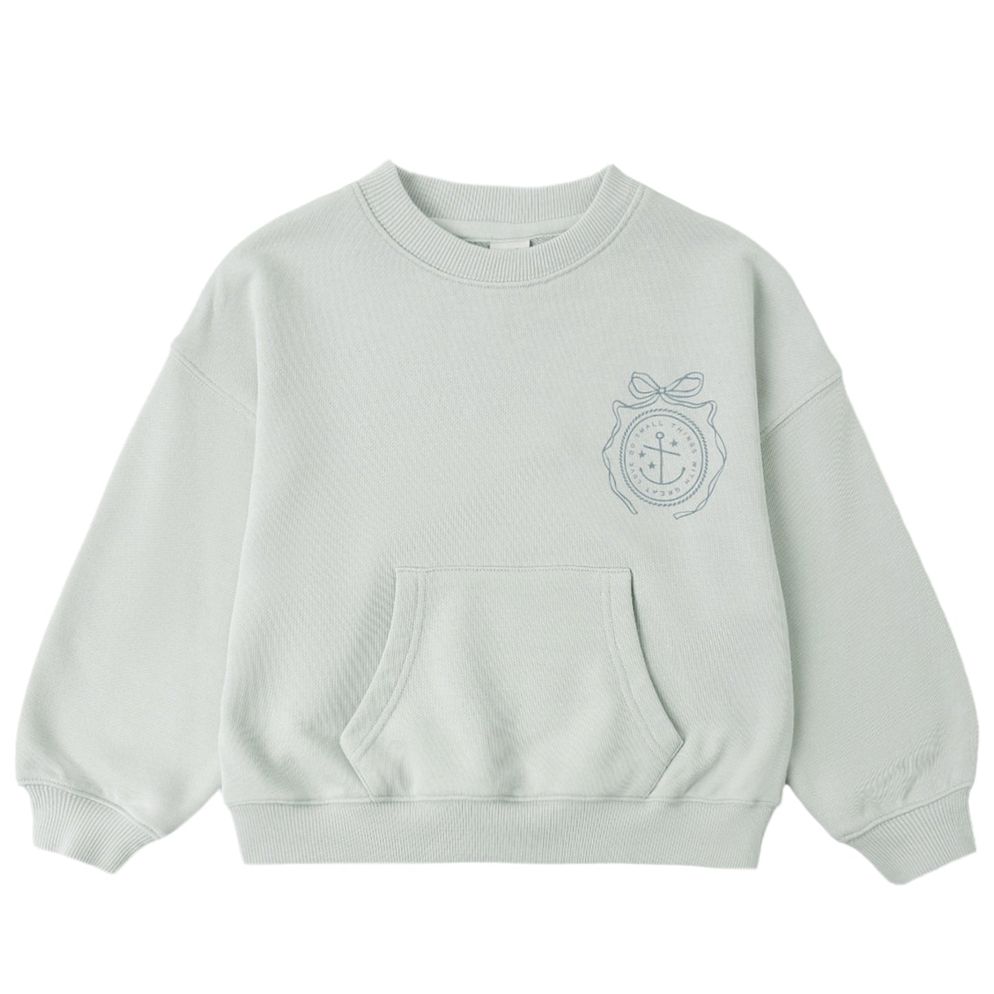 Seafoam sweatshirt with a logo on a white background