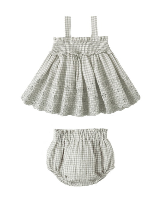 Sage Gingham Smocked Set