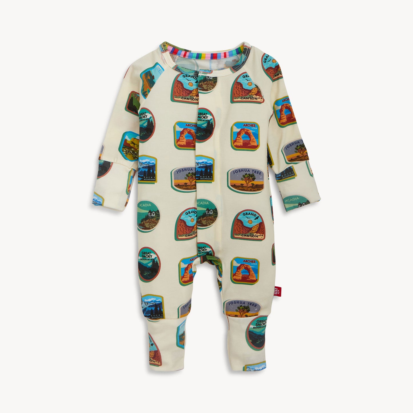 Baby onesie with national park design on a white background