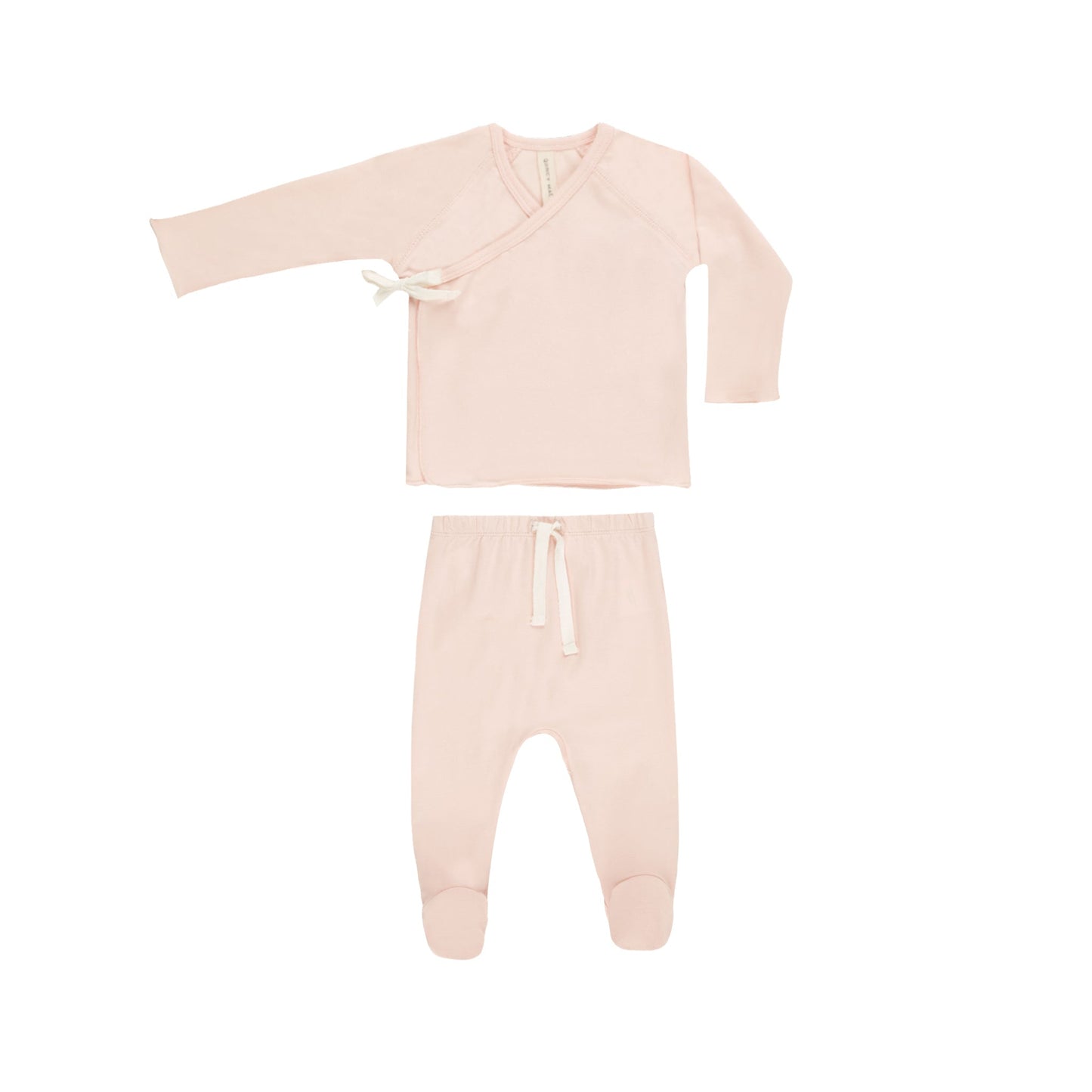 Pink baby outfit with top and pants on a white background