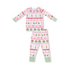 Children's Christmas-themed pajama set with long-sleeve top and pants on a white background