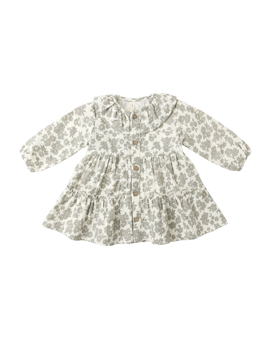 Green Floral Ruffle Collar Dress