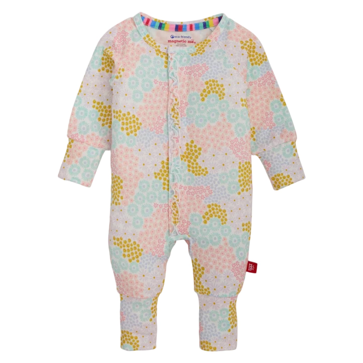 Baby onesie with floral pattern on a white background