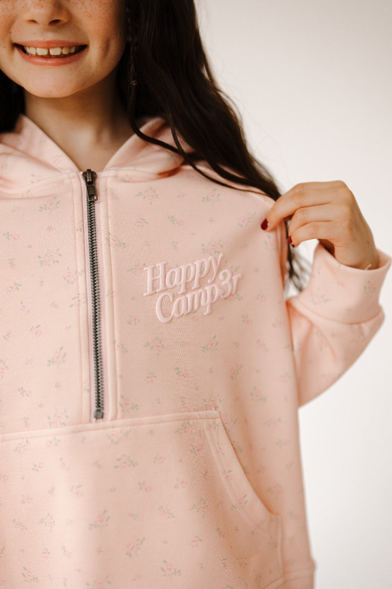 Pink Peony Half Zip Hoodie