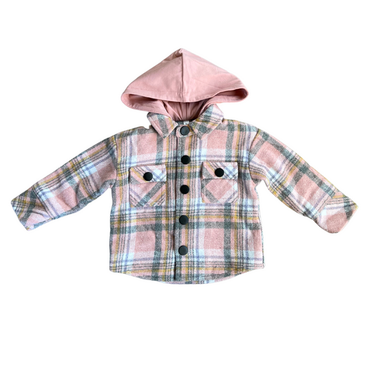 Pink Plaid Hooded Shacket