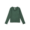 Green ribbed long-sleeve shirt on a white background