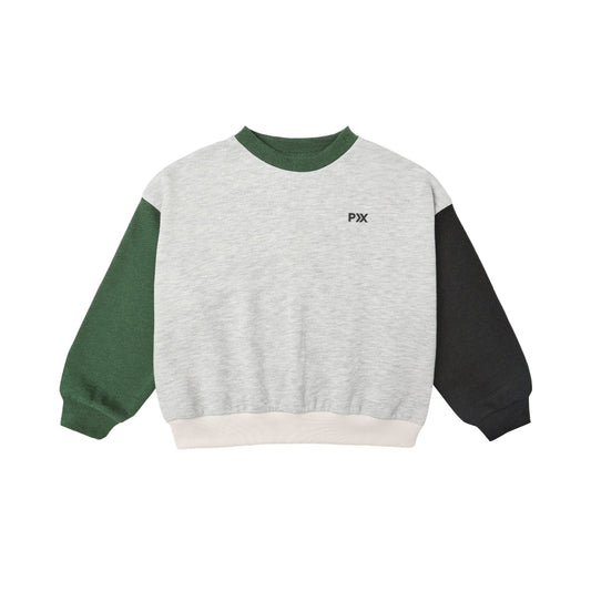 Sweatshirt with green and black sleeves on a white background