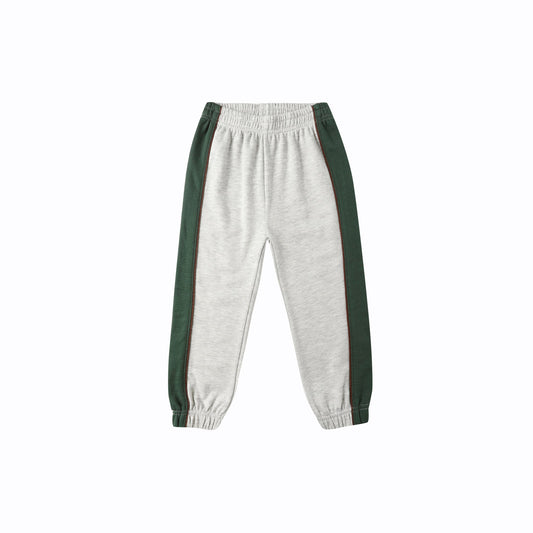 Gray sweatpants with green accents on a white background