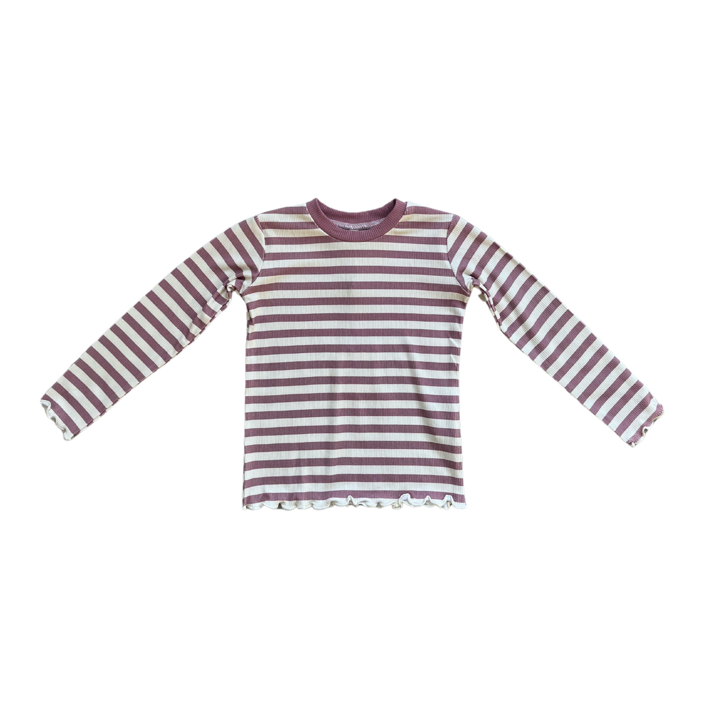 Mauve Stripe Lettuce Hem Top