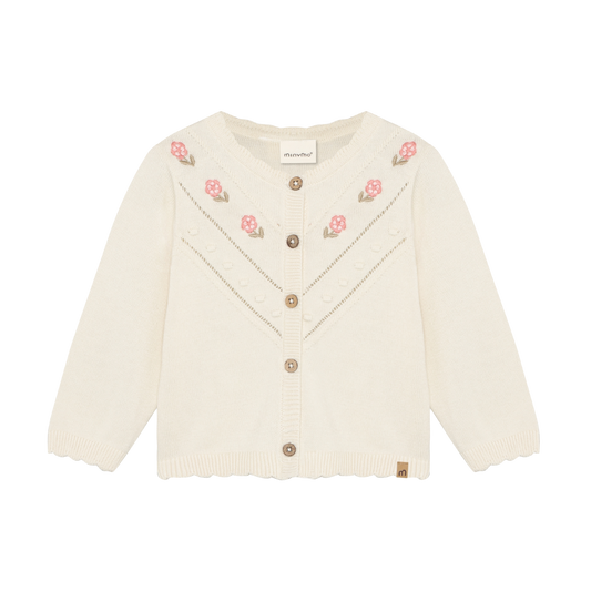 Cream-colored cardigan with floral embroidery