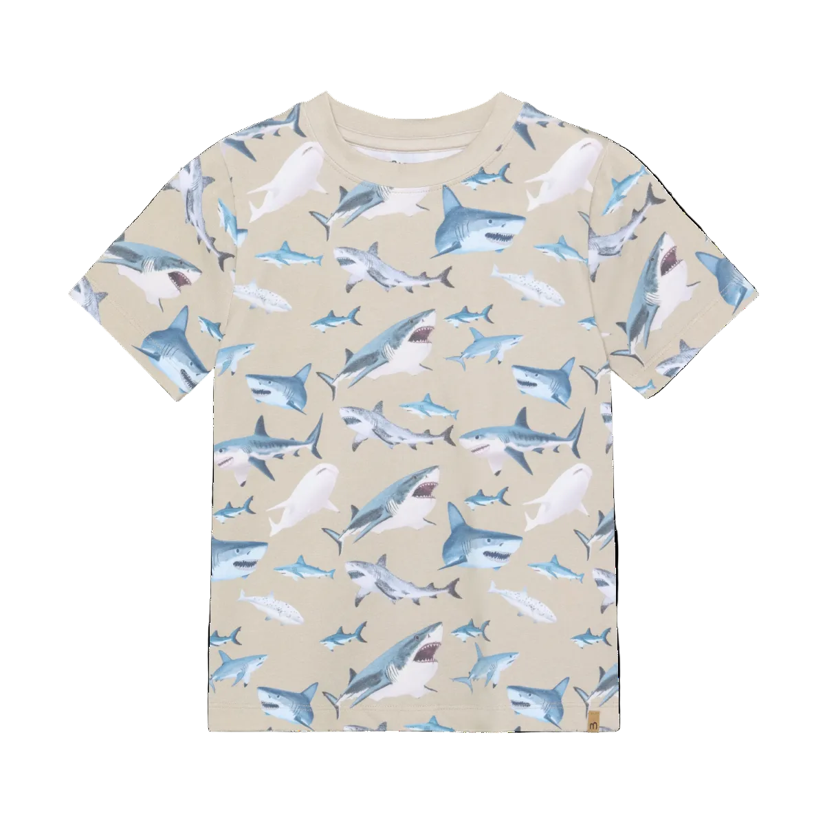 T-shirt with shark pattern on a beige background