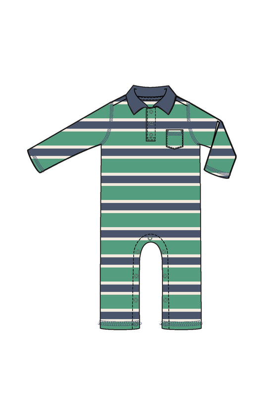 Green and Navy Stripe Romper