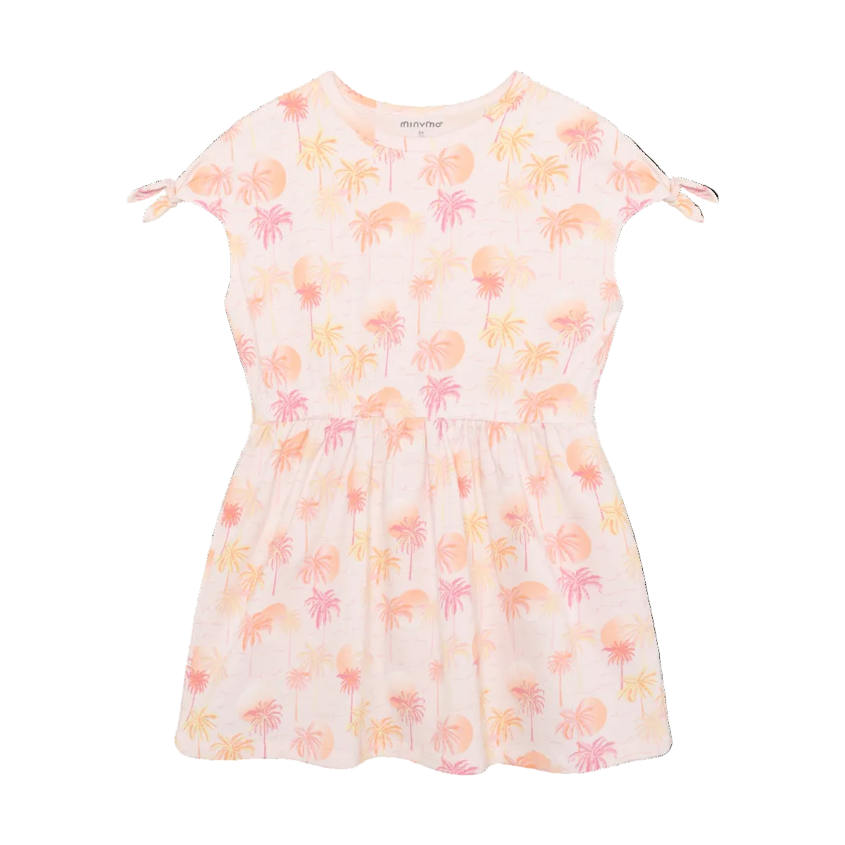 Pink dress with palm tree sunset pattern