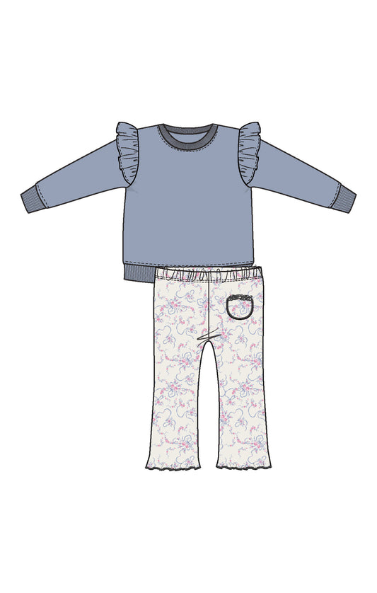 Blue Floral Flare Pant Set