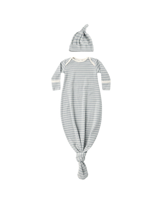 Steel Blue Stripe Gown & Hat