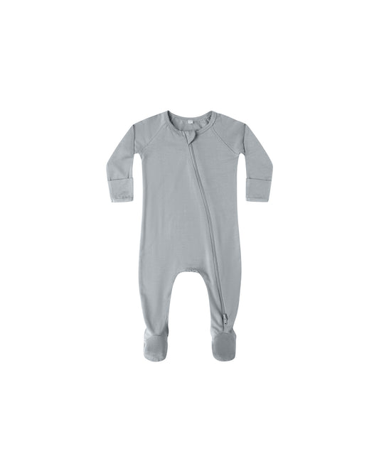 Steel Blue Solid Bamboo Zip Footie