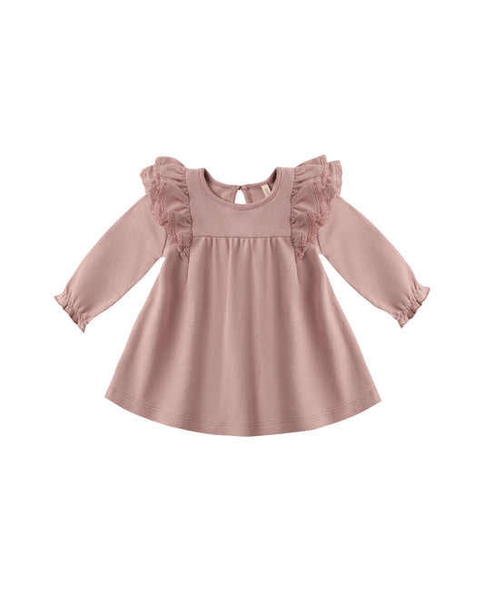 Rose Long Sleeve Flutter Dress