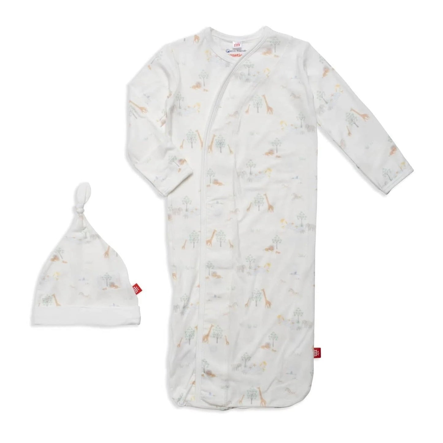White Serene Safari Gown and Hat Set 130 BABY BOYS/NEUTRAL APPAREL Magnetic Me NB-3m 