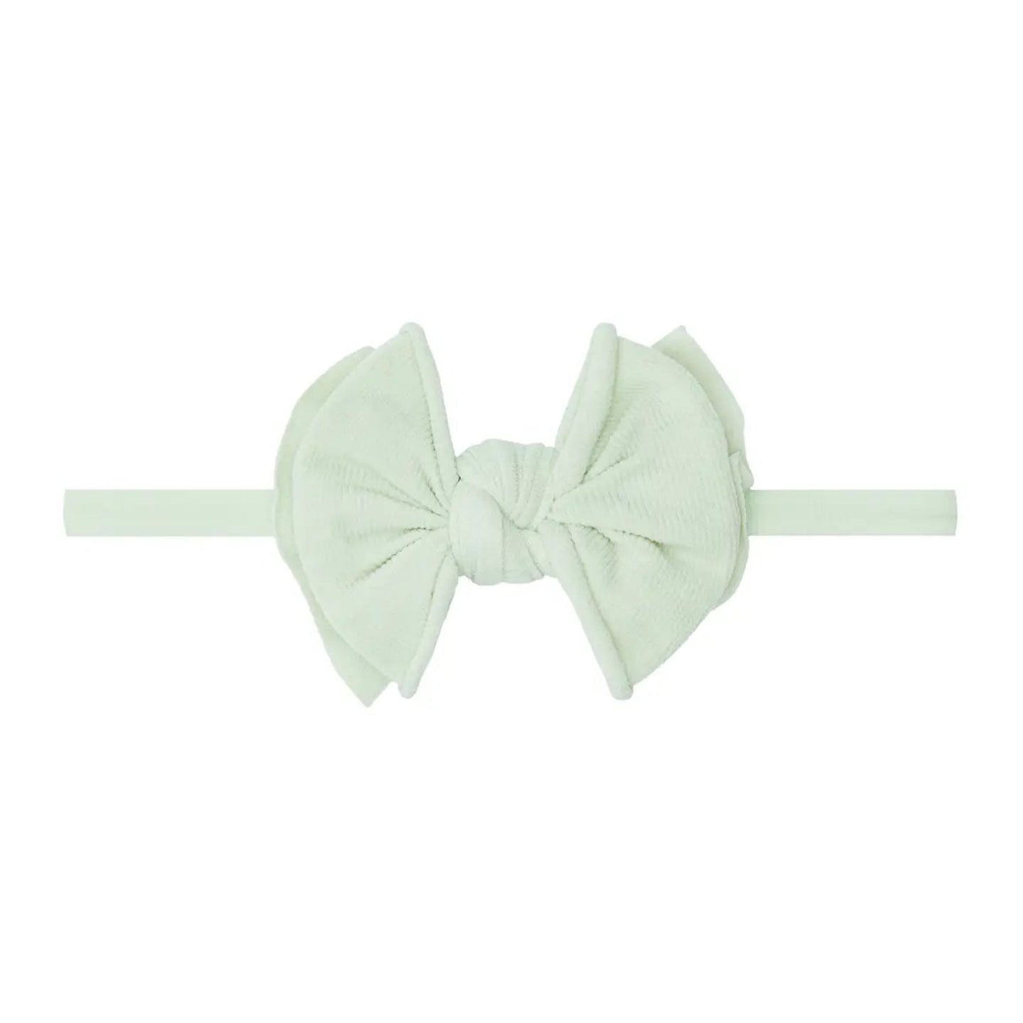 Light green headband with a bow on a white background