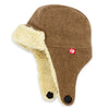 Brown aviator hat with beige earflaps on a white background
