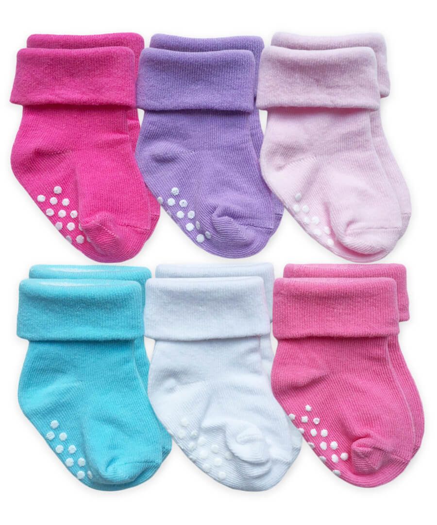6 Pack Girl Solid Non-Skid Socks 100 ACCESSORIES BABY Jefferies Socks 3-12m 