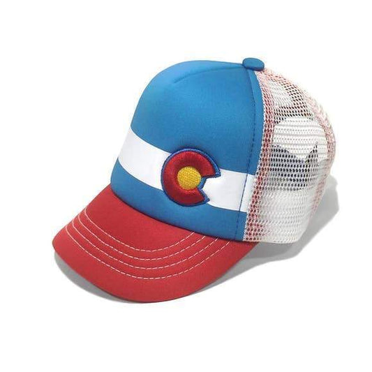 Blue, Red and White baby foam trucker hat with Colorado logo