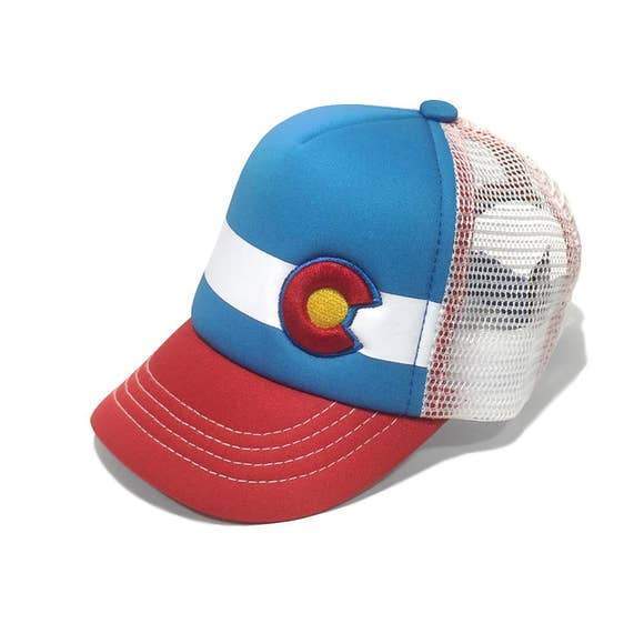 Blue, Red and White baby foam trucker hat with Colorado logo