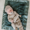Satin bordered mini blanket in evergreen