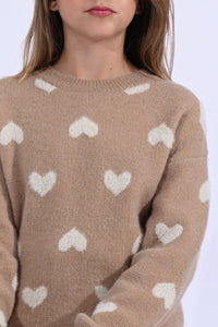 Beige Heart Knit Sweater 160 GIRLS APPAREL TWEEN 7-16 Molly Bracken 