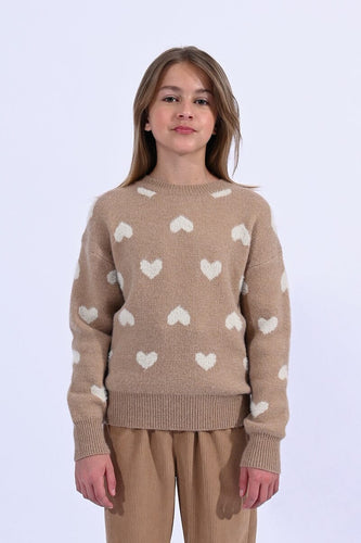 Beige Heart Knit Sweater 160 GIRLS APPAREL TWEEN 7-16 Molly Bracken 8 