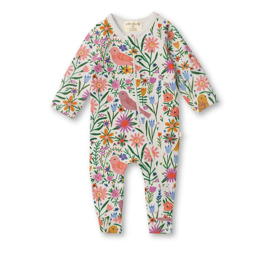 Birdy Floral Zip Footie 120 BABY GIRLS APPAREL Wilson & Frenchy 3-6m 