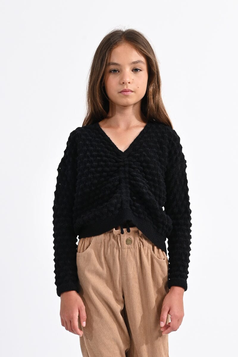 Black Front Ruched Sweater 160 GIRLS APPAREL TWEEN 7-16 Molly Bracken 8 