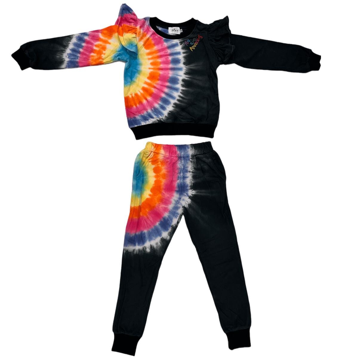 Black Rainbow Tie Dye Jogger Set 160 GIRLS APPAREL TWEEN 7-16 Lola & The Boys 10 