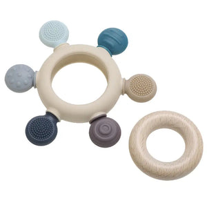 Blue Silicone/Wood Teether 180 BABY GEAR Land Of Petite 