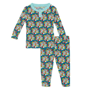 Cerulean Blue Puzzle Pajama Set 140 BOYS APPAREL 2-8 Kickee Pants 2T 