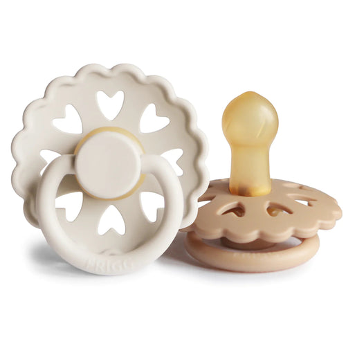 Cream/Silky Satin Natural Rubber Pacifier Set Of 2 180 BABY GEAR Mushie 0-6m 