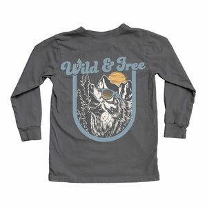 Faded Black Wild & Free Wolf Top 140 BOYS APPAREL 2-8 Tiny Whales 