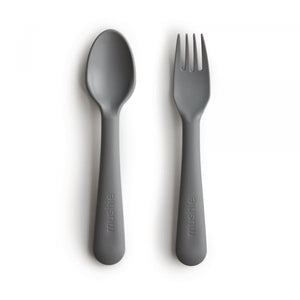 Fork and Spoon Set Utensils Mushie Smoke 